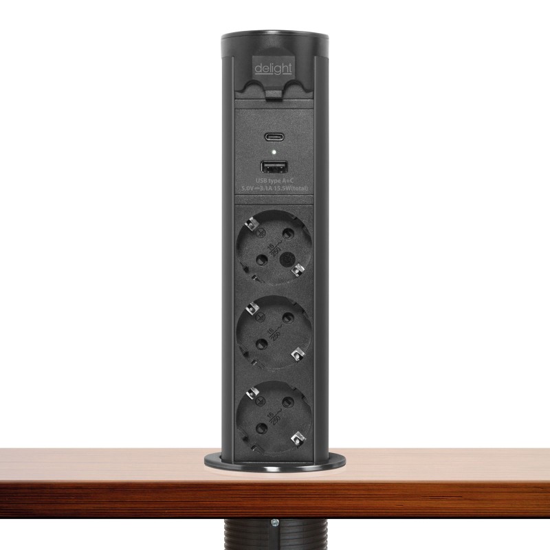 distribuitor electric ascuns motorizat - "touchcontrol" - 3-way + usb + type-c - negru