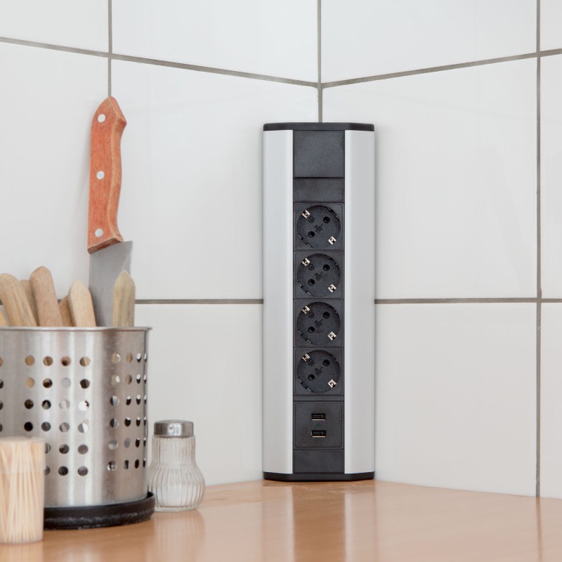 bloc multipriza de colt 4 x 250v, 16a / 2 x usb, 2,1a