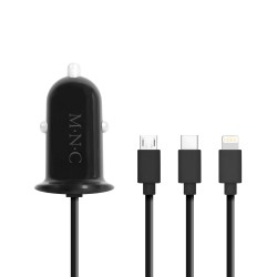 mnc - adaptor 3 in 1 pentru bricheta auto + usb - negru