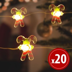 sir de lumini led - forma de acadele baston  - 2,2 metri - 20 leduri - alb cald - 2 x aa