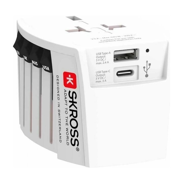adaptor priza universal skross 1.302962, 1x usb-a, 1x usb-c