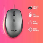 mouse optic cu fir ngs moth gray, 1600dpi, silent click, adaptor usb-c, gri