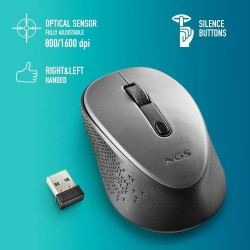 mouse wireless ngs dew gray, 1600dpi, silent click, gri
