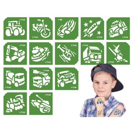set sabloane tatuaje - vehicule - 15 buc