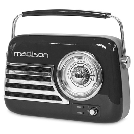 radio fm portabil nostalgia 15w cu functie bluetooth/aux - negru