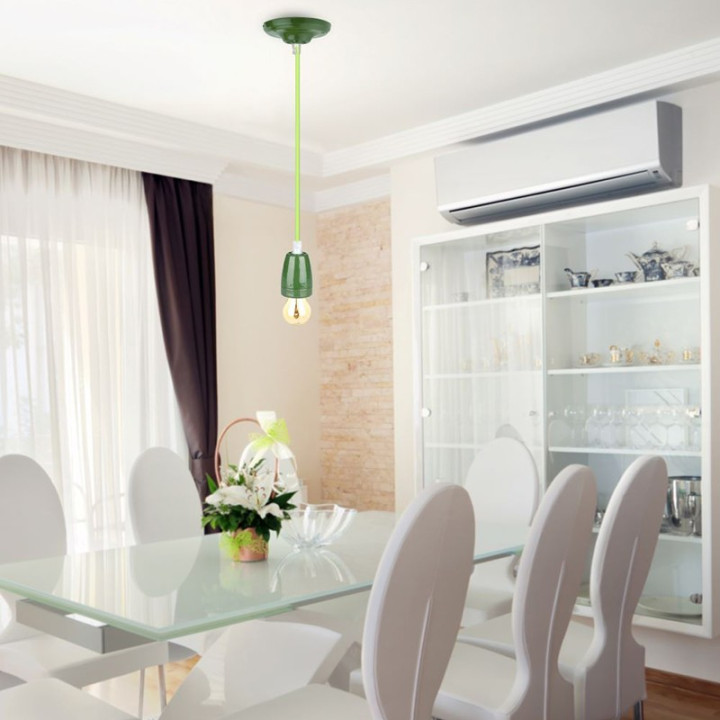 pendul tavan portelan soclu e27 - verde
