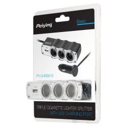 splitter bricheta auto x3 cu usb si cablu peiying