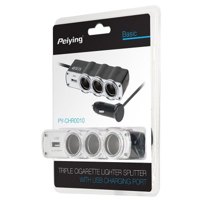 splitter bricheta auto x3 cu usb si cablu peiying