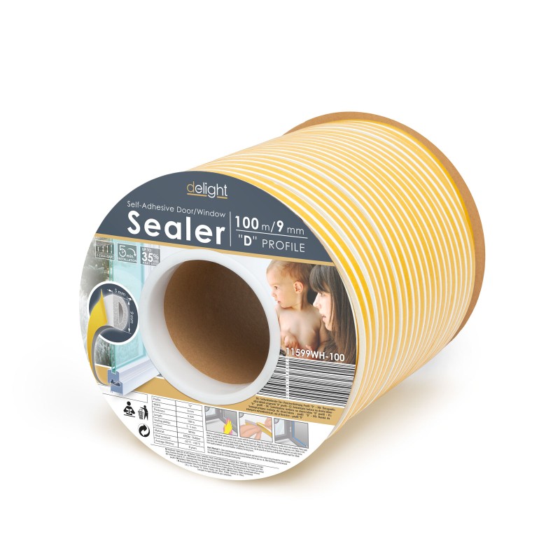 profil izolator autoadeziv pt. ferestre si usi, profil ,,p" - 100 m, alb, 9 mm