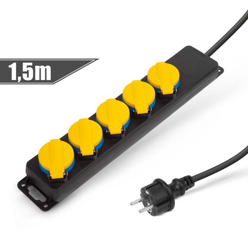 prelungitor pentru exterior cu capac - 1,5 m - 5 x 230v - 3 x 1,5 mm2 - ip44