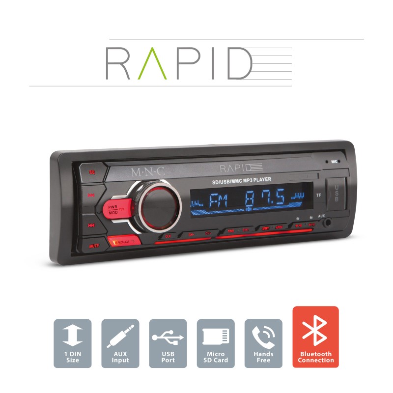 player auto ,,rapid" - 1 din - 4 x 50 w - bt - mp3 - aux - sd - usb player auto ,,rapid" - 1 din - 4 x 50 w - bt - mp3 - aux - sd - usb