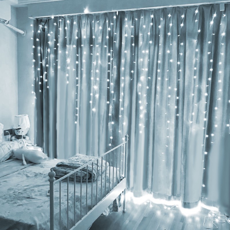 perdea luminoasa - 100 leduri - alb rece - ip44 - 2,2 m - 8 programe
