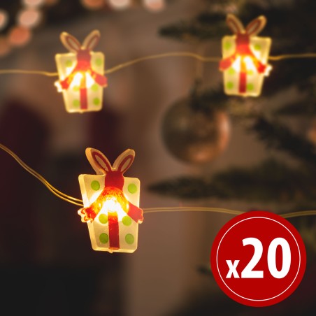 ghirlanda cu lumini led - forma de cadou - 2,2 metri - 20 led - alb cald - 2 x aa