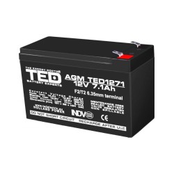 acumulator 12v stationar vrla, dimensiuni 151 x 65 x 95 mm, baterie 12v 7.1ah f2, ted electric ted003225