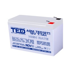 acumulator 12v high rate, dimensiuni 151 x 65 x 95 mm, baterie 12v 7.1ah f2, ted electric ted003300