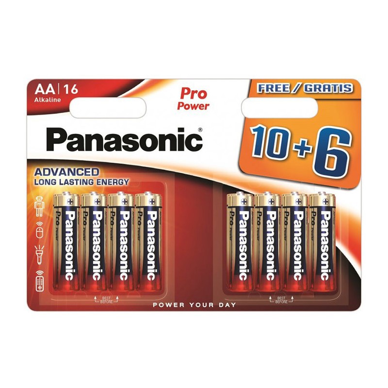 baterii alcaline aa lr6 1.5v panasonic pro power blister 16