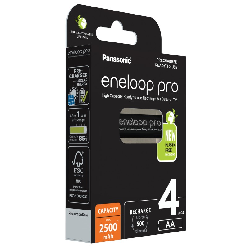 eneloop acumulatori ni-mh 1.2v aa r6 2500mah preincarcati pro bk-3hcde/4be eco plastic free blister 4