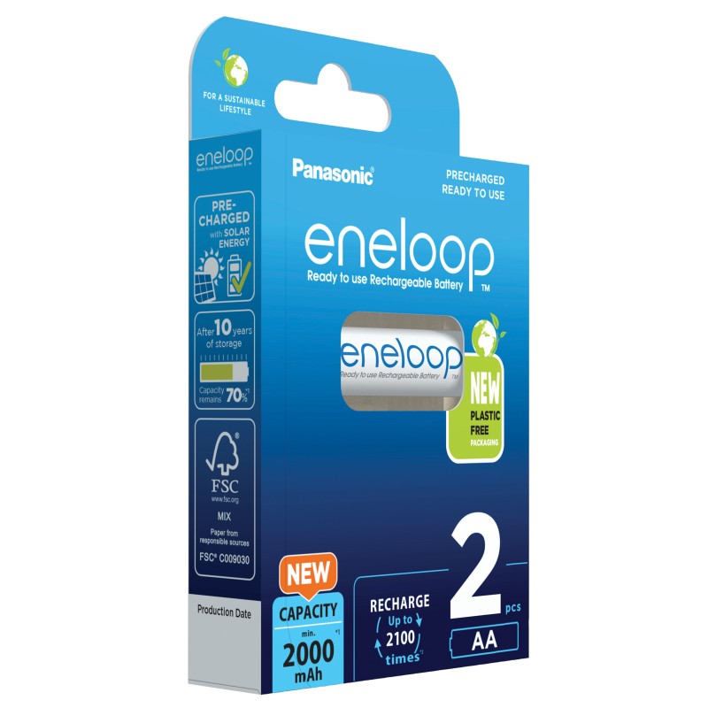 eneloop acumulatori ni-mh 1.2v aa r6 2000mah preincarcati 2100 cicluri bk-3mcde/2be eco plastic free blister 2