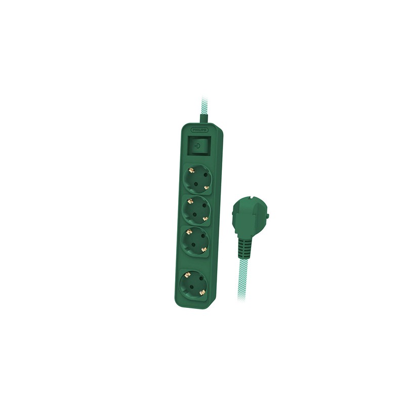prelungitor cu intrerupator 4 cai 1.5m verde philips