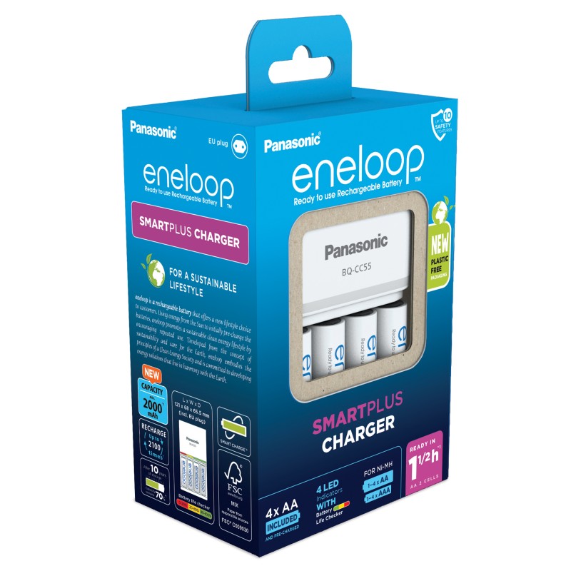 eneloop incarcator smart & quick include 4 x aa r6 2000mah k-kj55mcd40e eco plastic free