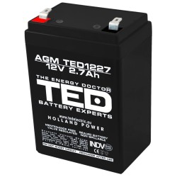 acumulator 12v stationar vrla, dimensiuni 70 x 47 x 98 mm, baterie 12v 2.7ah, ted electric ted003119