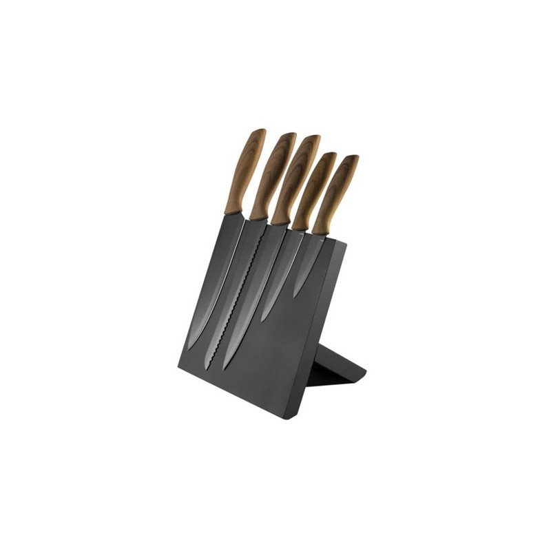 set 5 cutite cu maner lemn si suport magnetic