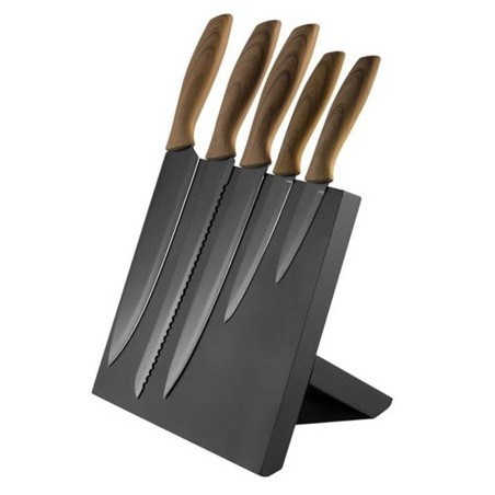 set 5 cutite cu maner lemn si suport magnetic