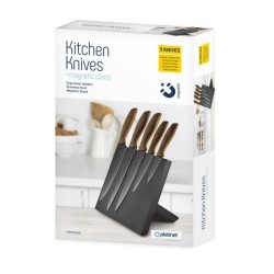 set 5 cutite cu maner lemn si suport magnetic