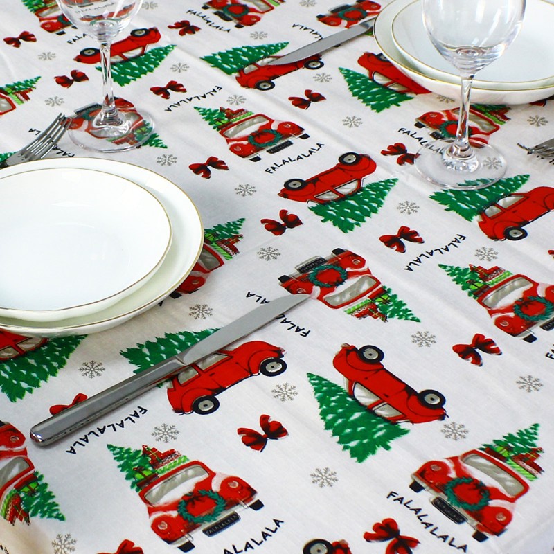 fata de masa de craciun - model masina cu brad - flanel - 132 x 178 cm fata de masa de craciun - model masina cu brad - flanel - 132 x 178 cm