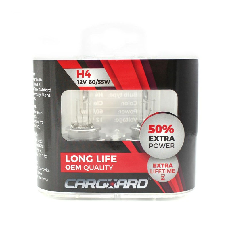 set de 2 becuri halogen h4, 55w, +50% intensitate - long life - carguard set de 2 becuri halogen h4, 55w, +50% intensitate - long life - carguard