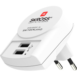 incarcator retea skross 1.302421, 2x usb-a 2.4a, alb