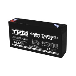 acumulator 6v stationar vrla, dimensiuni 151 x 34 x 95 mm, baterie 6v 9.1ah f2, ted electric ted002990