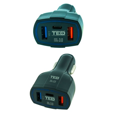 alimentator incarcator de la auto la 3x usb: 2x usb-a 3.5a + 1x usb-c fast charge 1.8a lz-368 ted500093