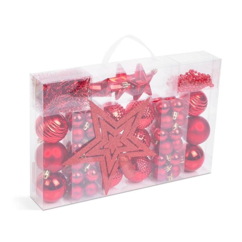 set decoratiuni de brad - rosii - 66 buc / set