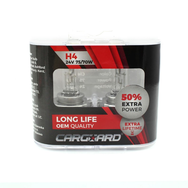 set de 2 becuri halogen 24v - h4, 70w, +50% intensitate - long life - carguard set de 2 becuri halogen 24v - h4, 70w, +50% intensitate - long life - carguard