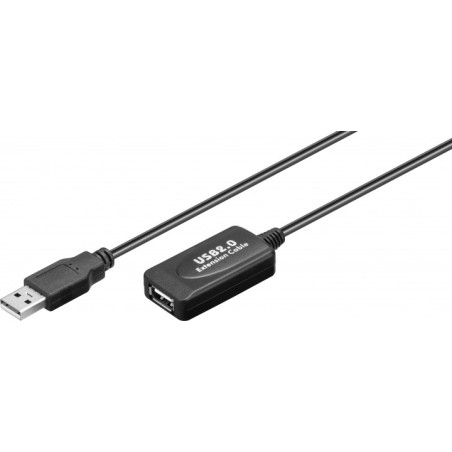 cablu extensie usb 2.0 a tata - usb 2.0 a mama activ, 10m, negru, goobay