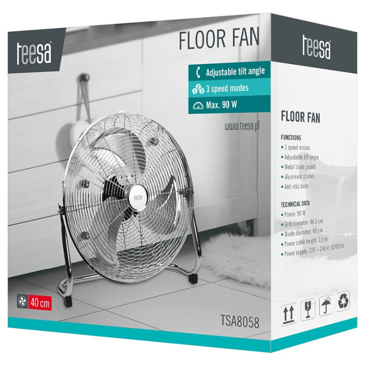 ventilator podea 40cm 3 viteze 90w teesa