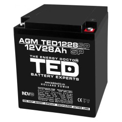 acumulator 12v stationar vrla, dimensiuni 165 x 125 x 175 mm, baterie 12v 28ah m6, ted electric ted003430