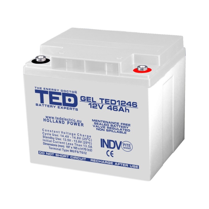 acumulator 12v gel deep cycle, dimensiuni 197 x 166 x 171 mm, baterie 12v 46ah m6, ted electric ted003454 acumulator 12v gel deep cycle, dimensiuni 197 x 166 x 171 mm, baterie 12v 46ah m6, ted electric ted003454
