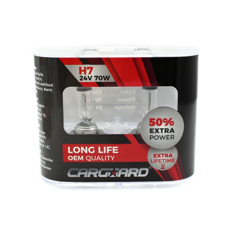 set de 2 becuri halogen 24v -  h7, 70w, +50% intensitate - long life - carguard