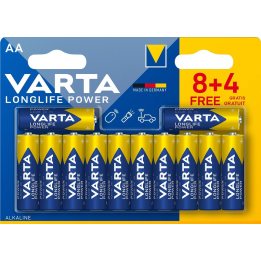baterie alcalina r6 (aa) 8+4 buc/blister, longlife power varta