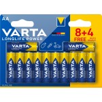 baterie alcalina r6 (aa) 8+4 buc/blister, longlife power varta