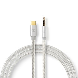 cablu usb-c - jack 3.5 mm tata, 1m, argintiu/textil, nedis