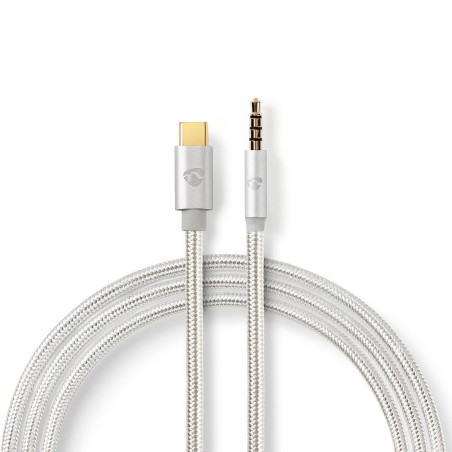 cablu usb-c - jack 3.5 mm tata, 1m, argintiu/textil, nedis