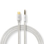 cablu usb-c - jack 3.5 mm tata, 1m, argintiu/textil, nedis cablu usb-c - jack 3.5 mm tata, 1m, argintiu/textil, nedis