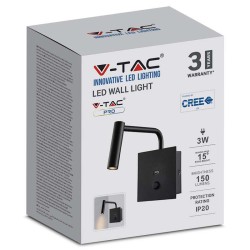lampa led perete 3w 3000k - negru