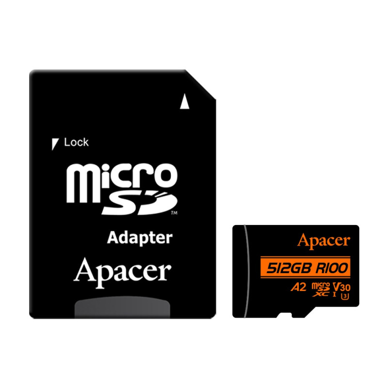 card microsdxc uhs-i u3  v30 a2 apacer  512gb  r100  cu adaptor sd