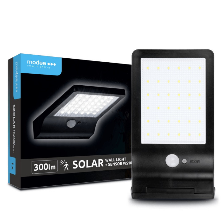 proiector solar de perete cu senzor de miscare  300lm  lumina rece  modee