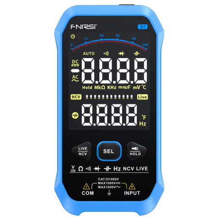multimetru digital smart  afisaj color  tester de tensiune  termometru  ac/dc 1000  fnirsi s1