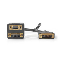 adaptor dvi-i 24+5-pini tata - dvi-i 24+5-pini mama + vga mama nedis  0.2m  negru
